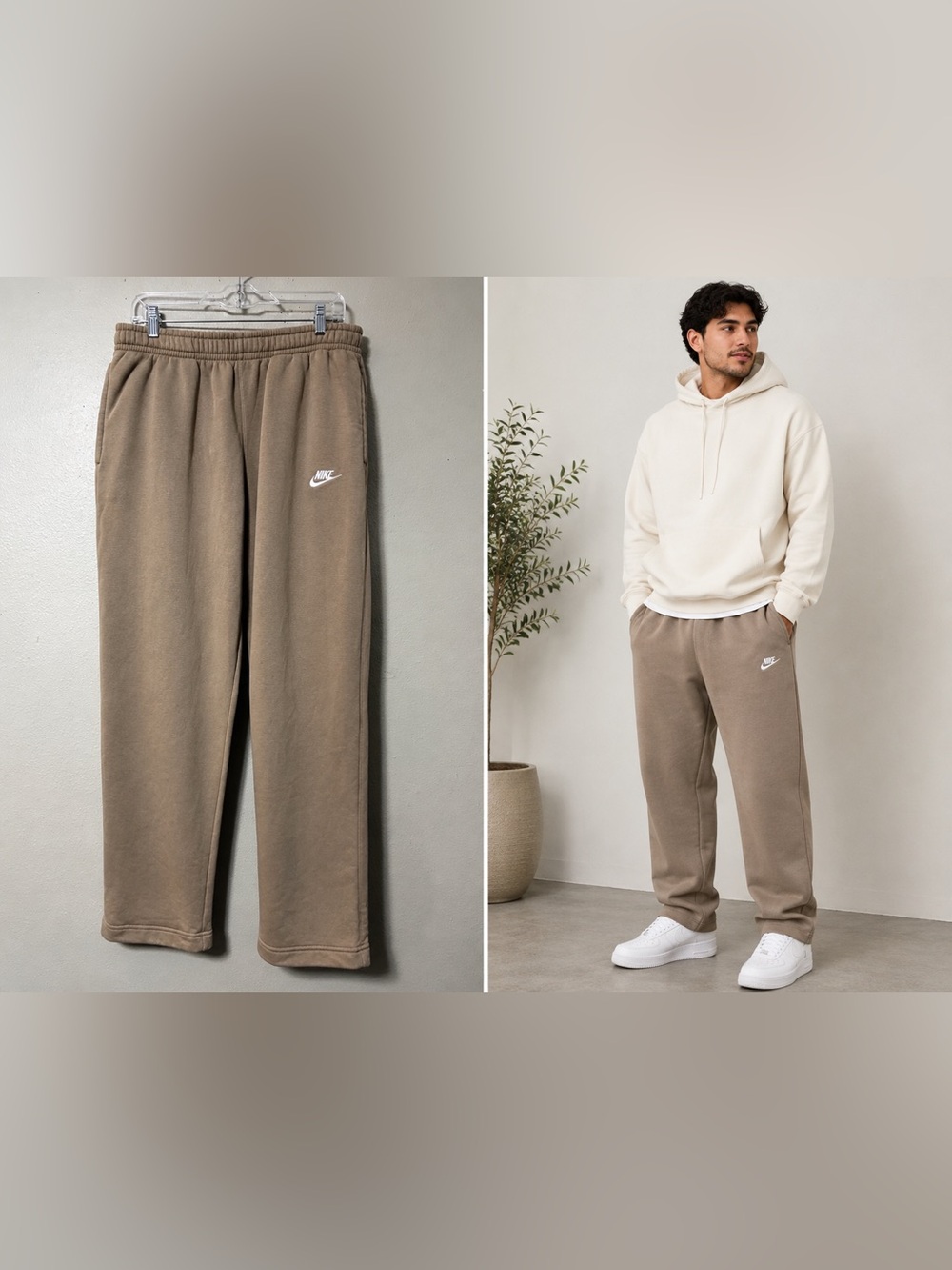 Nike Men's Taupe Fleece Joggers with White Swoosh